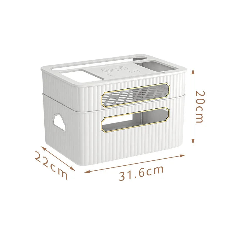 boîte rangement routeur décodeur tv gestion câbles organisateur moderne vert beige épuré