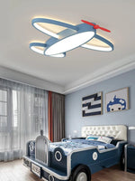 lampe avion enfant bleu blanc rouge détails télécommande moderne éclairage quotidien contemporain