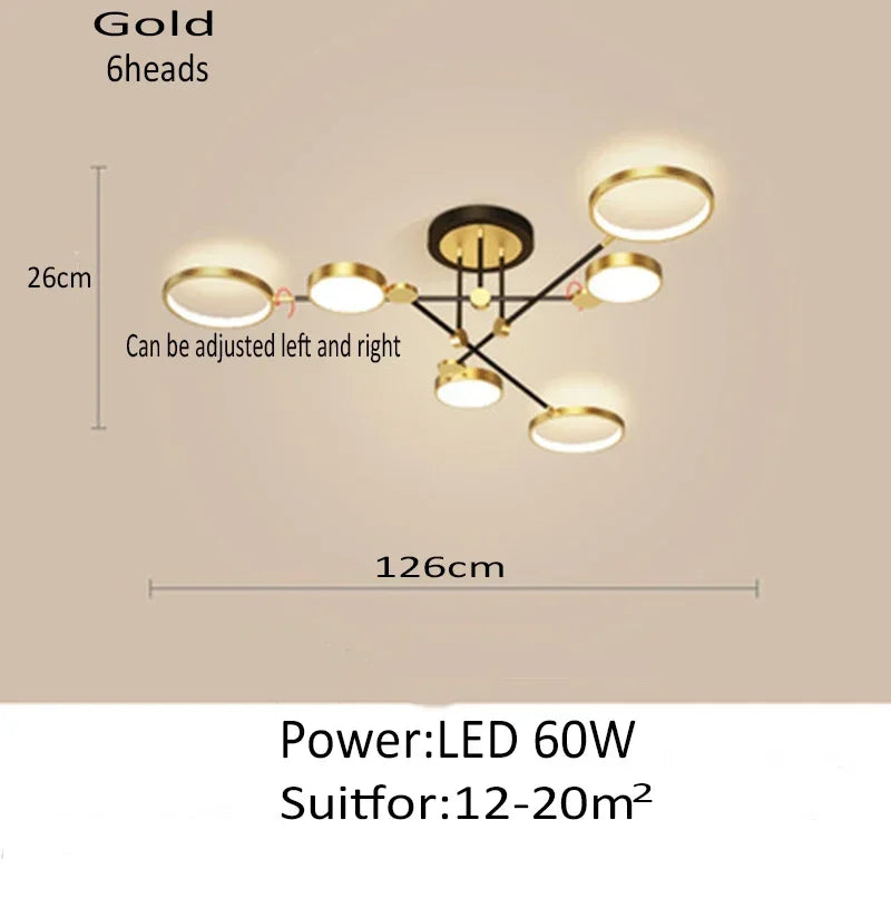 lustre moderne suspension lumineuse tête métallique noir or lisse géométrique chambre salon