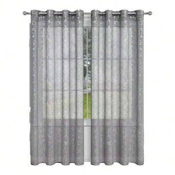 rideau semi transparent gris clair moderne texture grunge lignes blanches anneaux métalliques salon