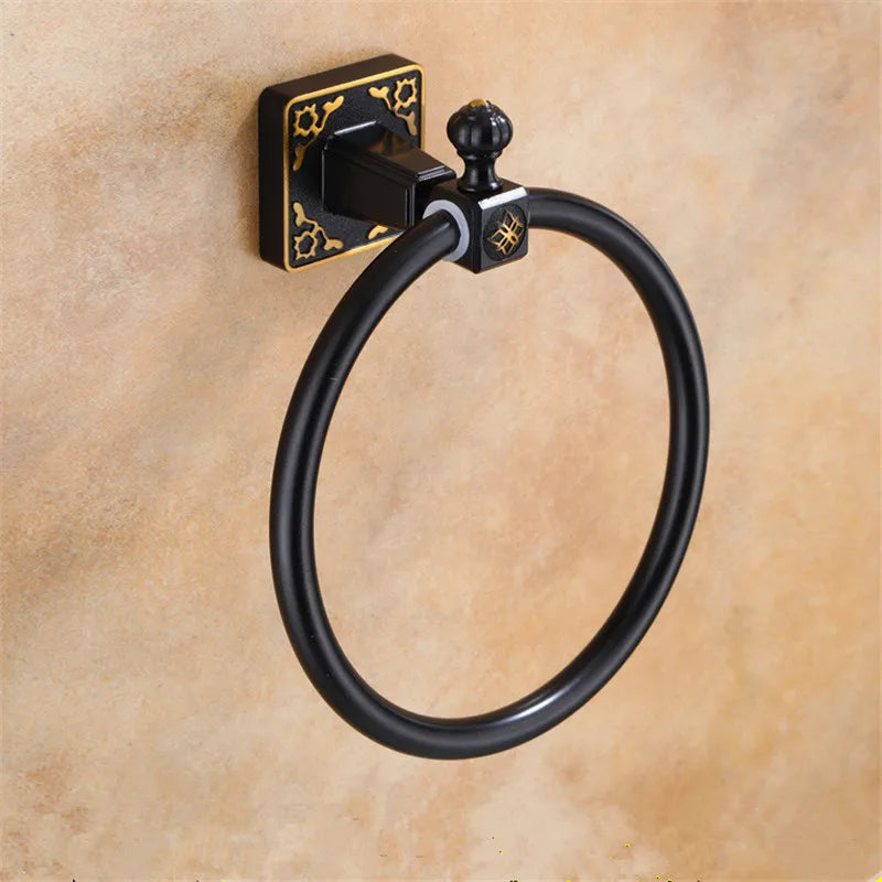 anneau serviettes aluminium ornements floraux classique vis fixations noir or