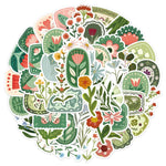 sticker rétro fleurs vertes papillons feuilles géométrique scrapbooking journal bagages illustration adhesive