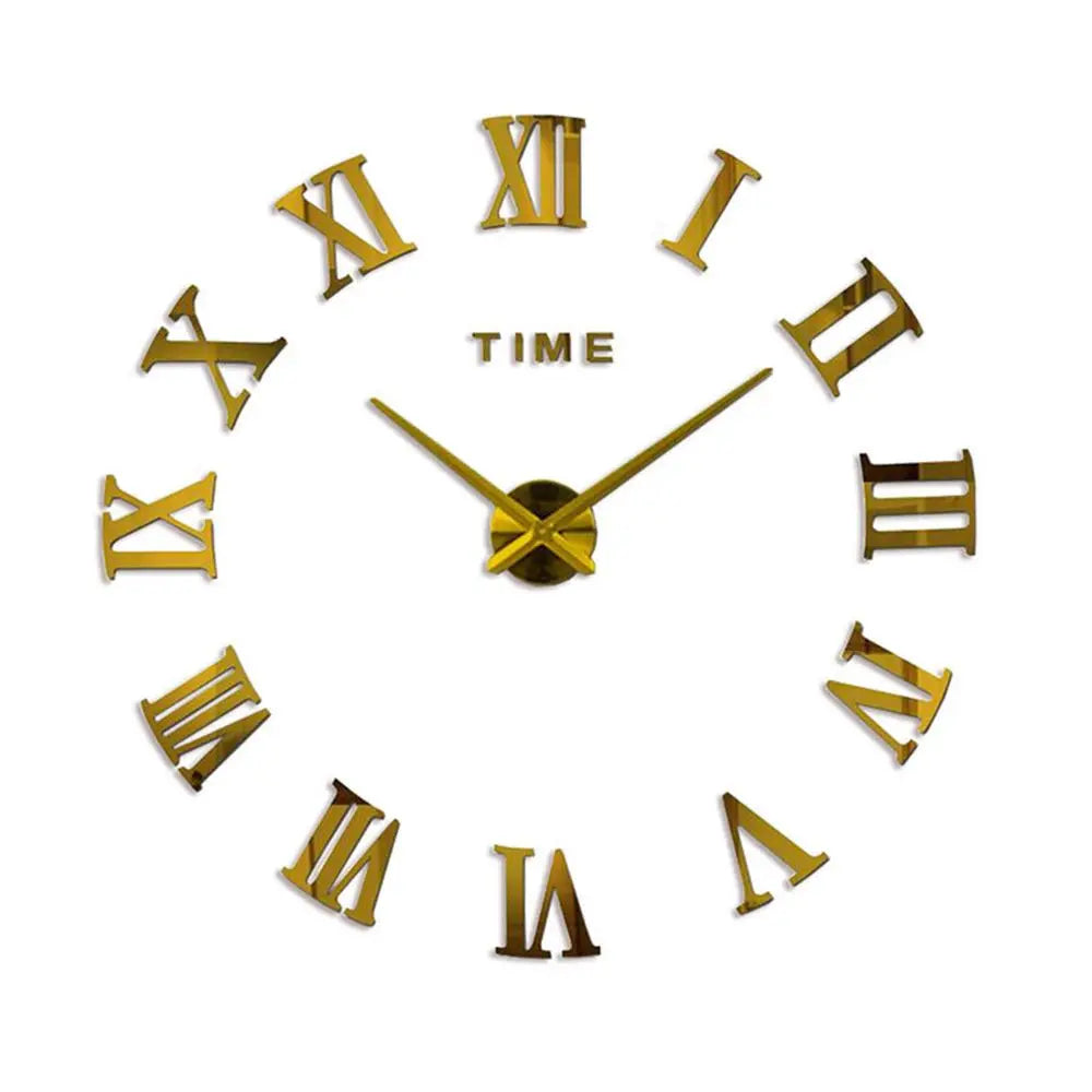 horloge murale moderne or noir numéros romains adhésive opaque chambre