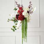 décoration événement bouquet fleurs artificielles rouge blanches vertes extérieur intérieur classique