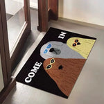 tapis d'entrée antidérapant pvc chatons lunettes moderne come in vert gris