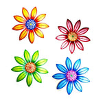 décoration murale moderne fleur stylisée jaune rouge vert bleu rayures colorées