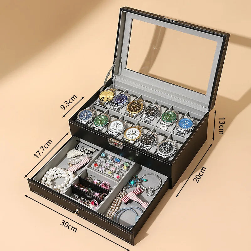 boîte rangement montres velours noir cadenas moderne 12 places storage watch box black velvet