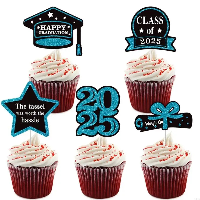 décorations cupcakes fête anniversaire glitter doré noir bleu vert piques messages graduation chiffres