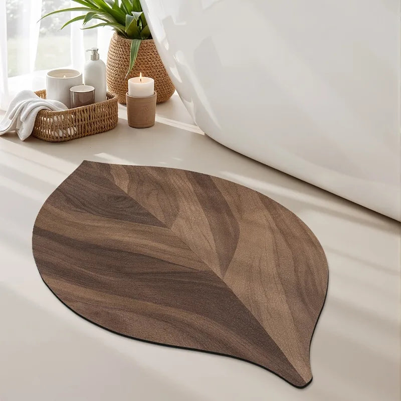 tapis bain absorbant séchage rapide antidérapant texture bois moderne marron clair veines naturel chaussons