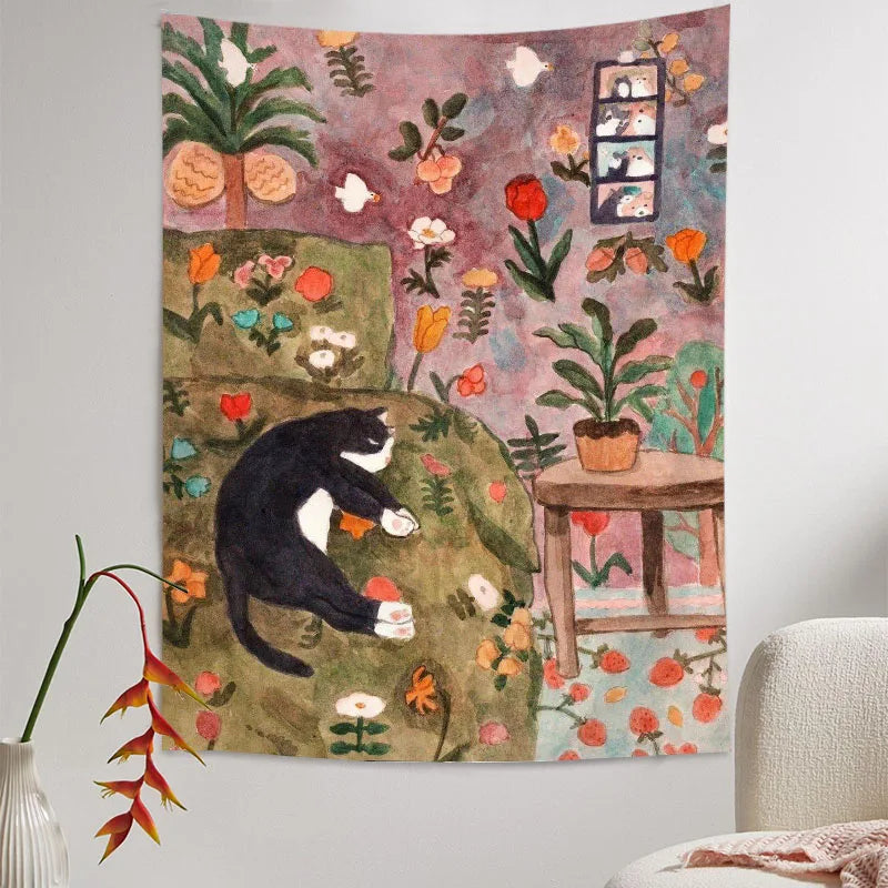 tapisserie murale animaux fleurs salon chambre polyestère lavable machine verte blanche orangée bleue marronnée