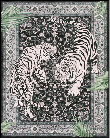 tapis salon tigre motif floral classique velours épais anti dérapant moderne orange bleu beige