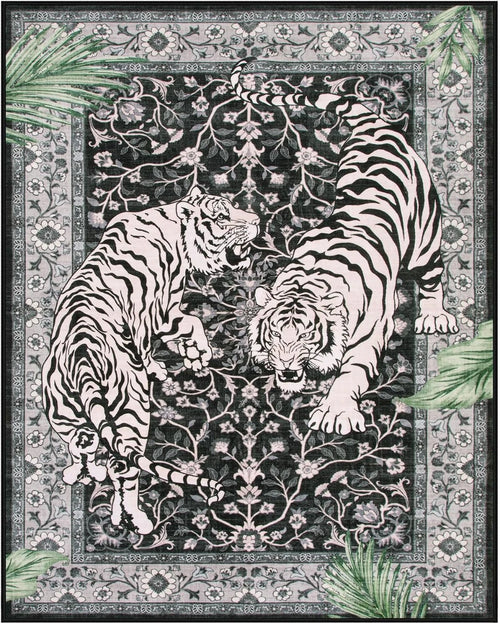 tapis salon tigre motif floral classique velours épais anti dérapant moderne orange bleu beige