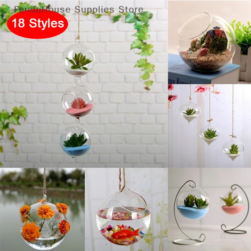 terrarium suspendu verre transparent plante mousse fleur moderne minimaliste
