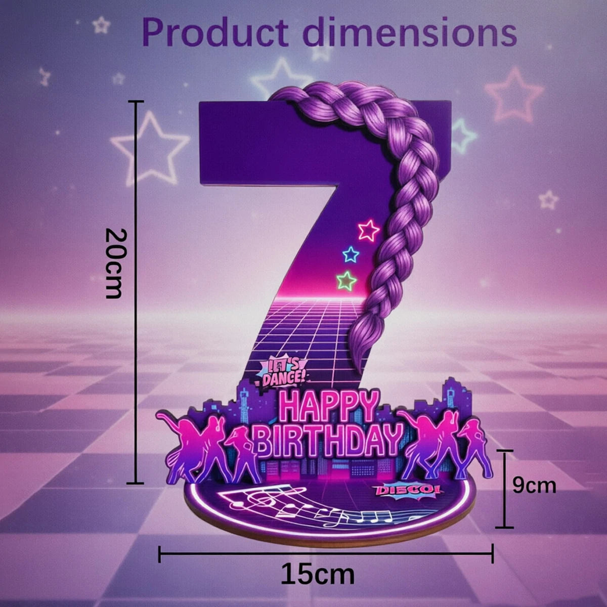 décoration anniversaire enfant années 80 disco numérotée violet rose magenta jaune