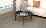 table basse moderne verre transparent pieds métalliques marron clair salon