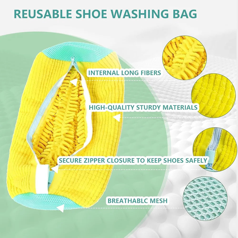 sac chaussures jaune bleu clair polyestère moderne réutilisable imperméable zip cordon chaussure nettoyage profond