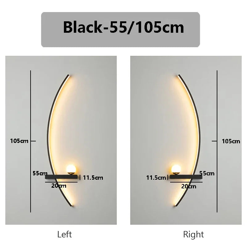 applique murale led moderne noire 55cm 105cm lampe led minimaliste chambre salon