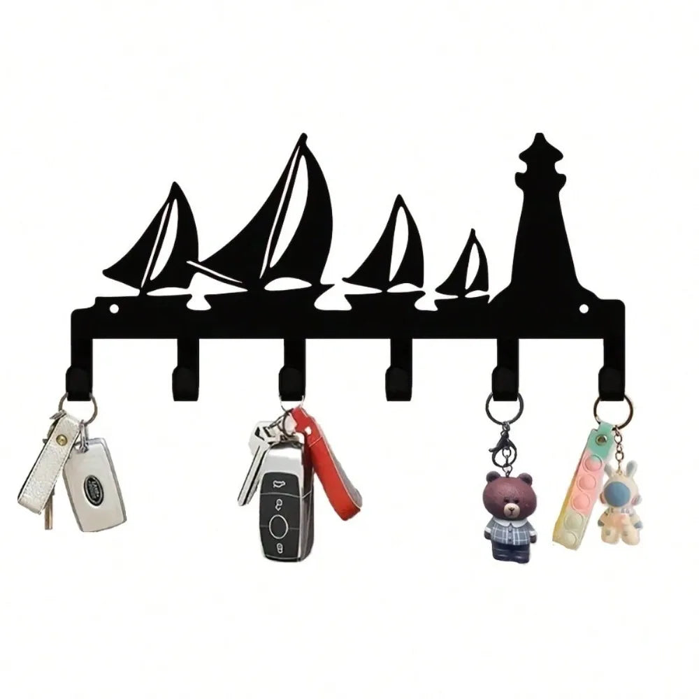 porte clés mural métal noir bateaux phare moderne serviettes clés tampons bearings