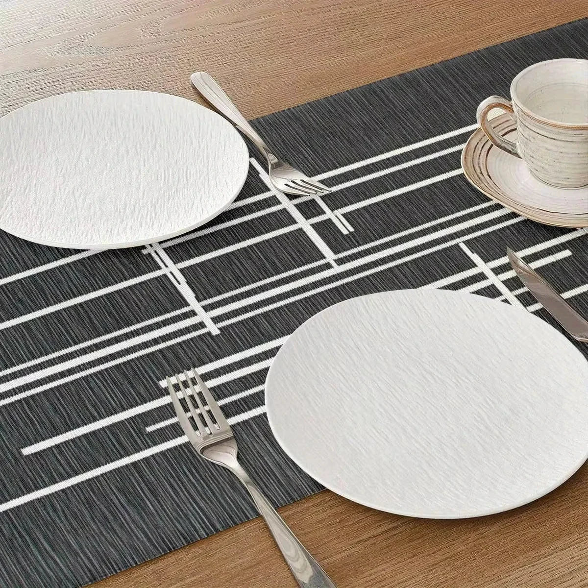 tableau géométrique moderne noir blanc motif lignes abstrait imperméable polyestre décoration événement