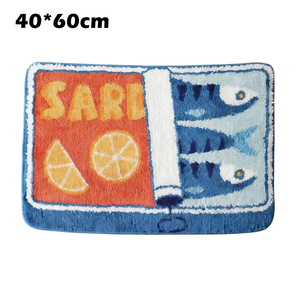 tapis sol motif sardines animaux bleu orange moderne antidérapant coton pop art chambre cuisine