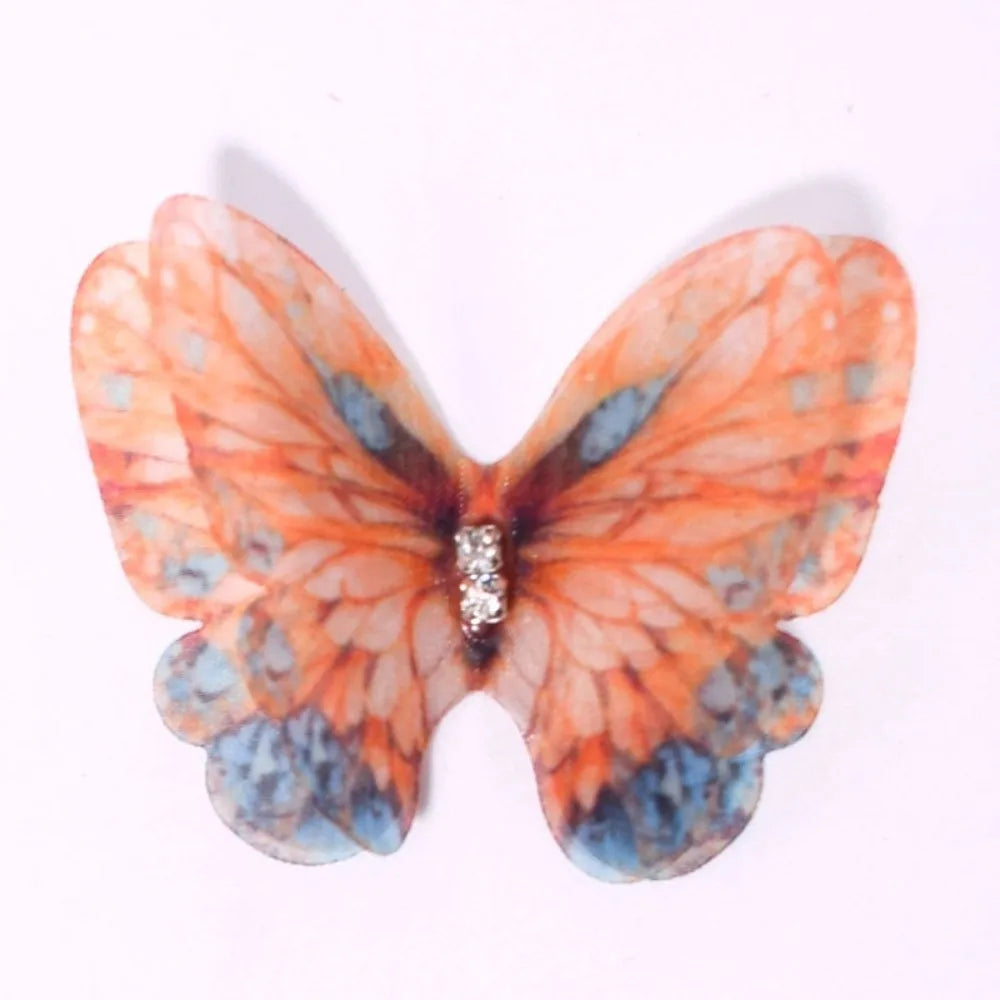 papillons artificiels clips couleur violet bleu vert rose orange imprimés semi transparents pack 50