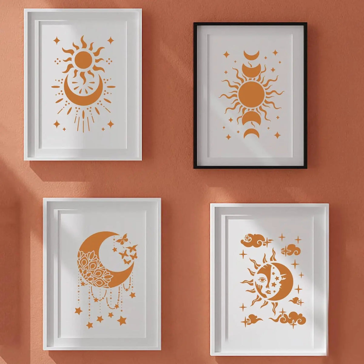 stencils blanc noir lune soleil étoiles papillons floral adhésif artisanal décoration scrapbooking
