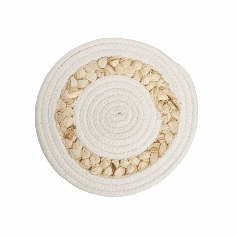 assiettes décoratives boho spirales franges naturel beige noir blanc rustic murales tressées