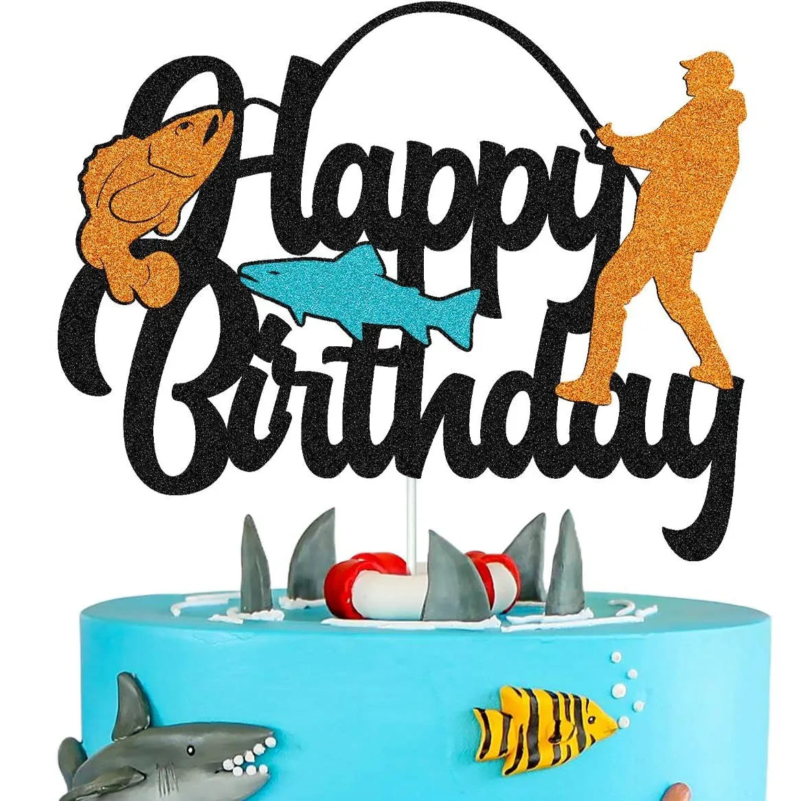 décoration gâteau pêche poissons bateau happy birthday anniversaire enfant festif carton motifs marins festive
