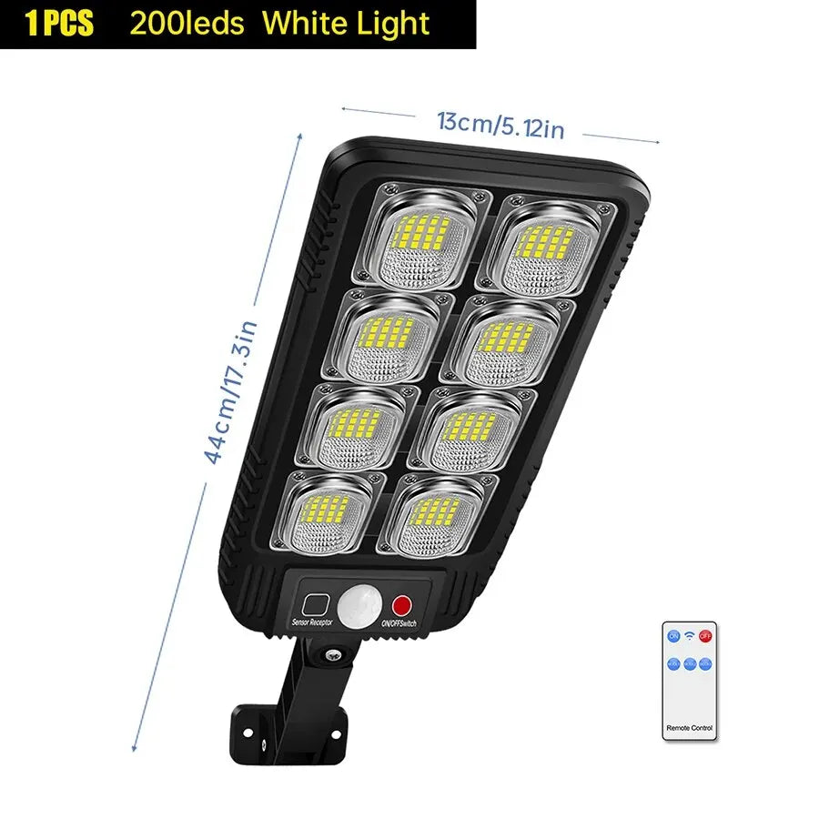 lampe solaire led détecteur mouvement 200 led noir moderne ip65 télécommandeextérieur