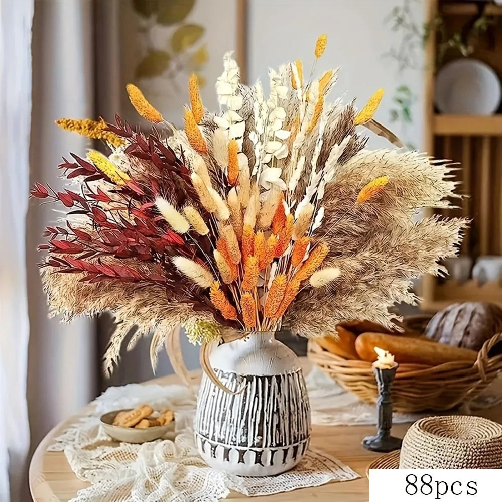 bouquets fleurs séchées boho marron beige orange fluffy décoration maison anniversaire mariage