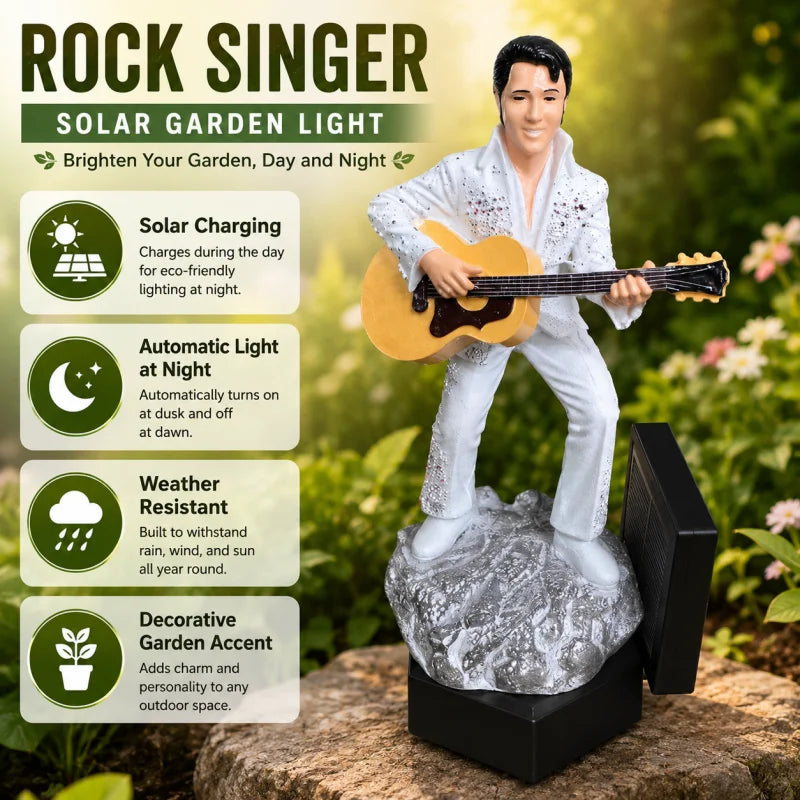 décoration jardin rock roll figurine guitare lumière led extérieure résine blanc noir