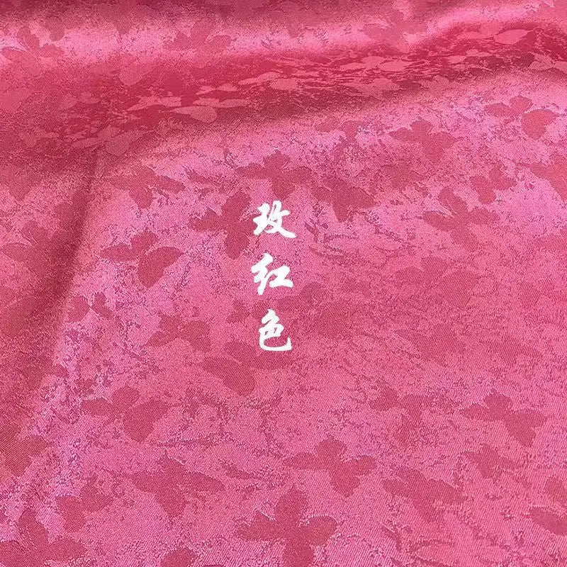tissu jacquard fleurs blanches vert bleu clair rose pâle kimono traditionnel opaque polyester élasthanne