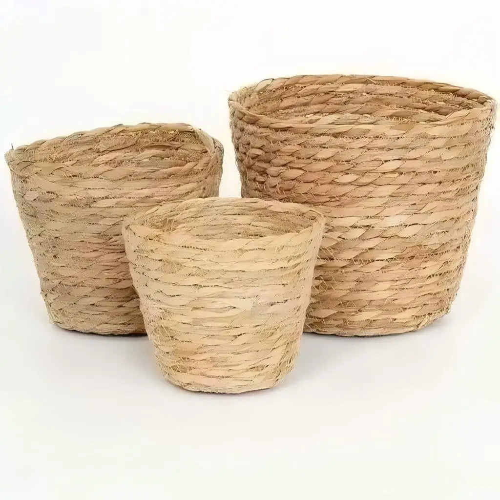 paniers paille tressée rustique medium large small fleuriers intérieur decoration