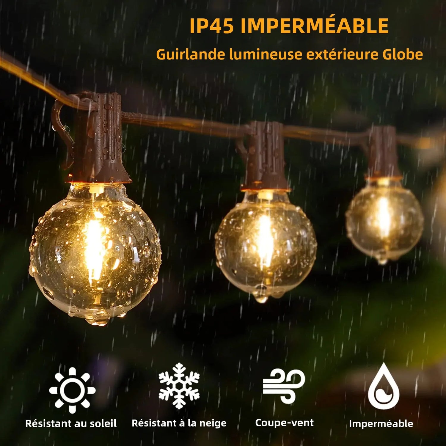 Guirlande lumineuse connectable LED étanche IP44 illuminant une terrasse