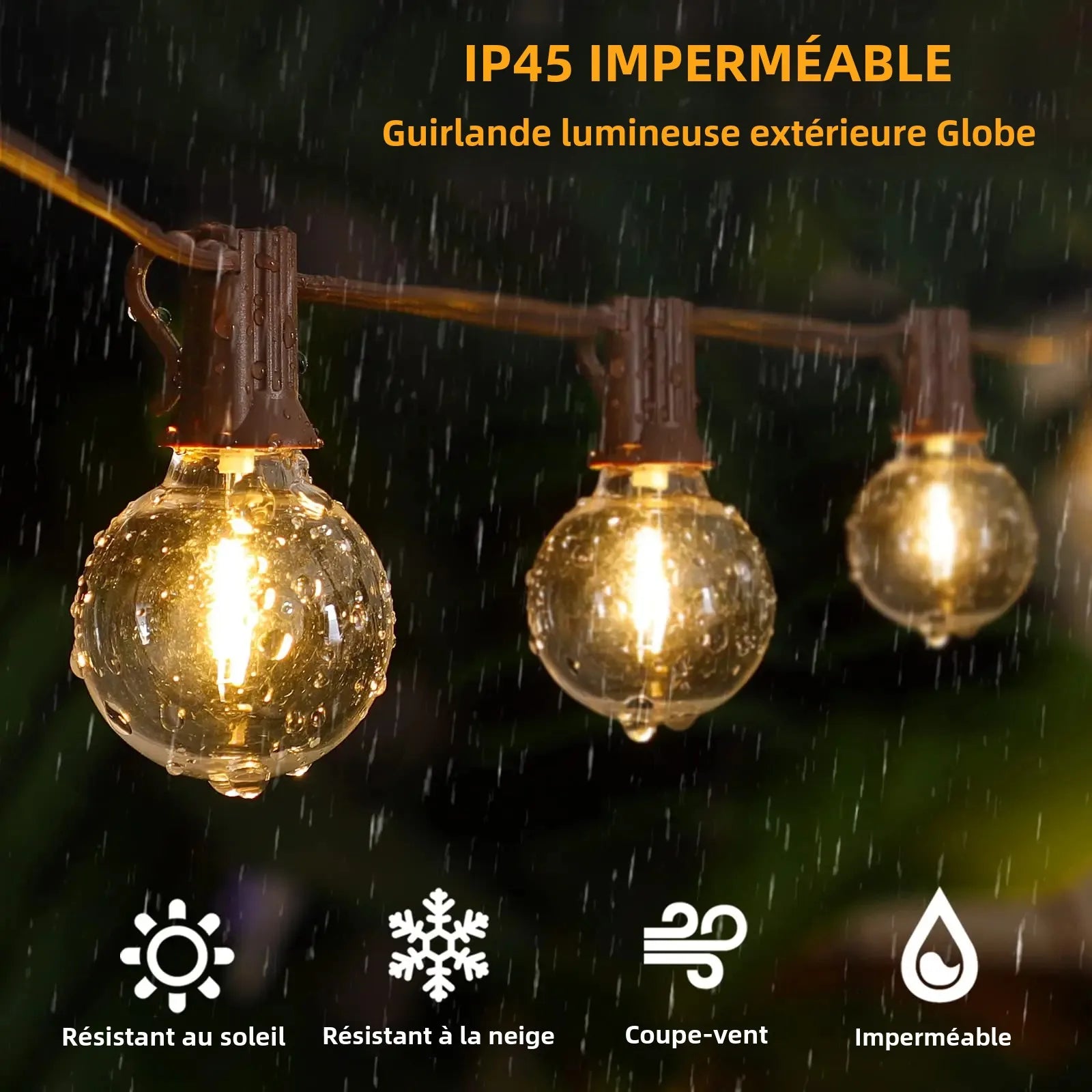 Guirlande lumineuse connectable LED étanche IP44 illuminant une terrasse