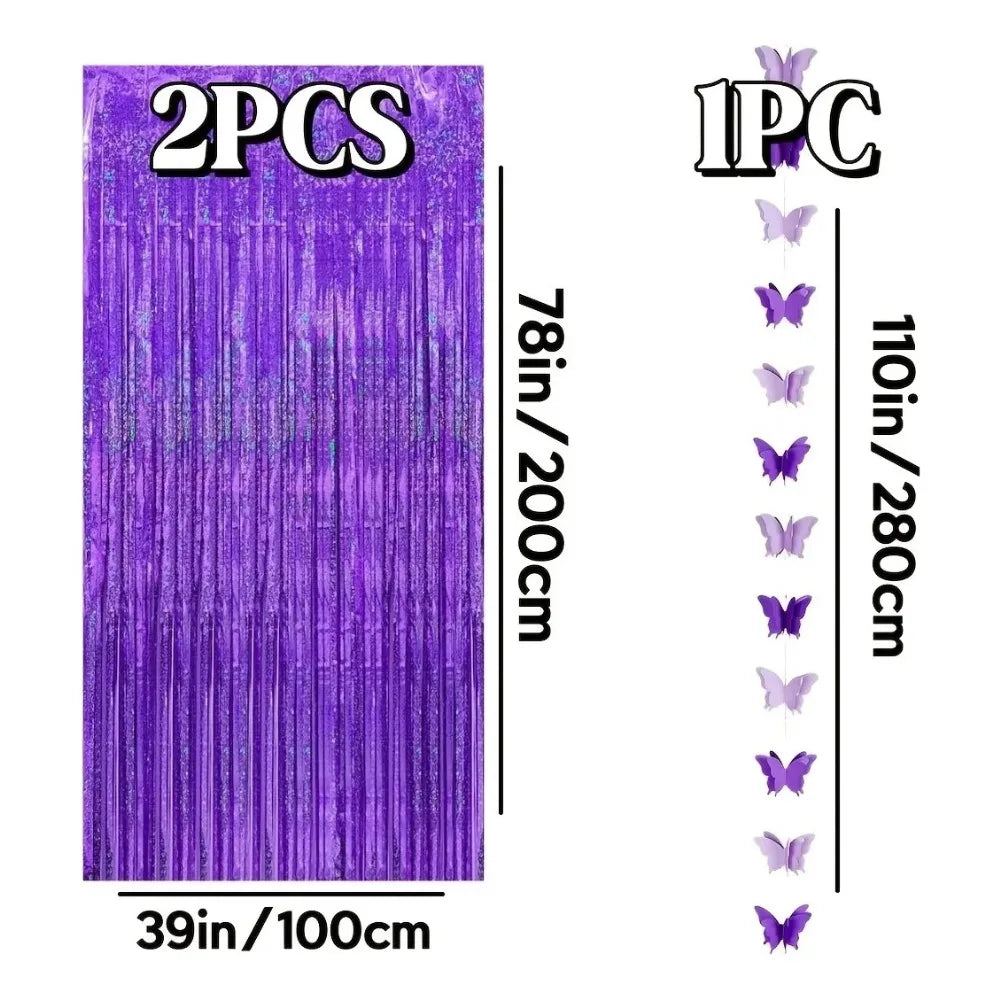 rideau decoratif violet papillons relief brillant moderne festif mariage anniversaire noel 78in 39in 110in