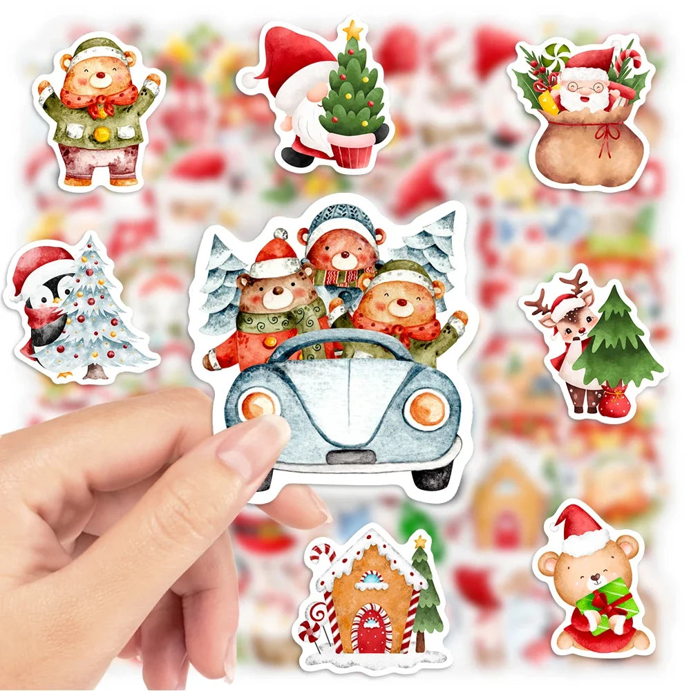 stickers noël vinyle adhésifs animaux père noël ours illustrés transparents adultes adolescents festive