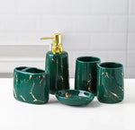 ensemble vaisselle salle bain moderne blanc noir vert foncé marbre doré