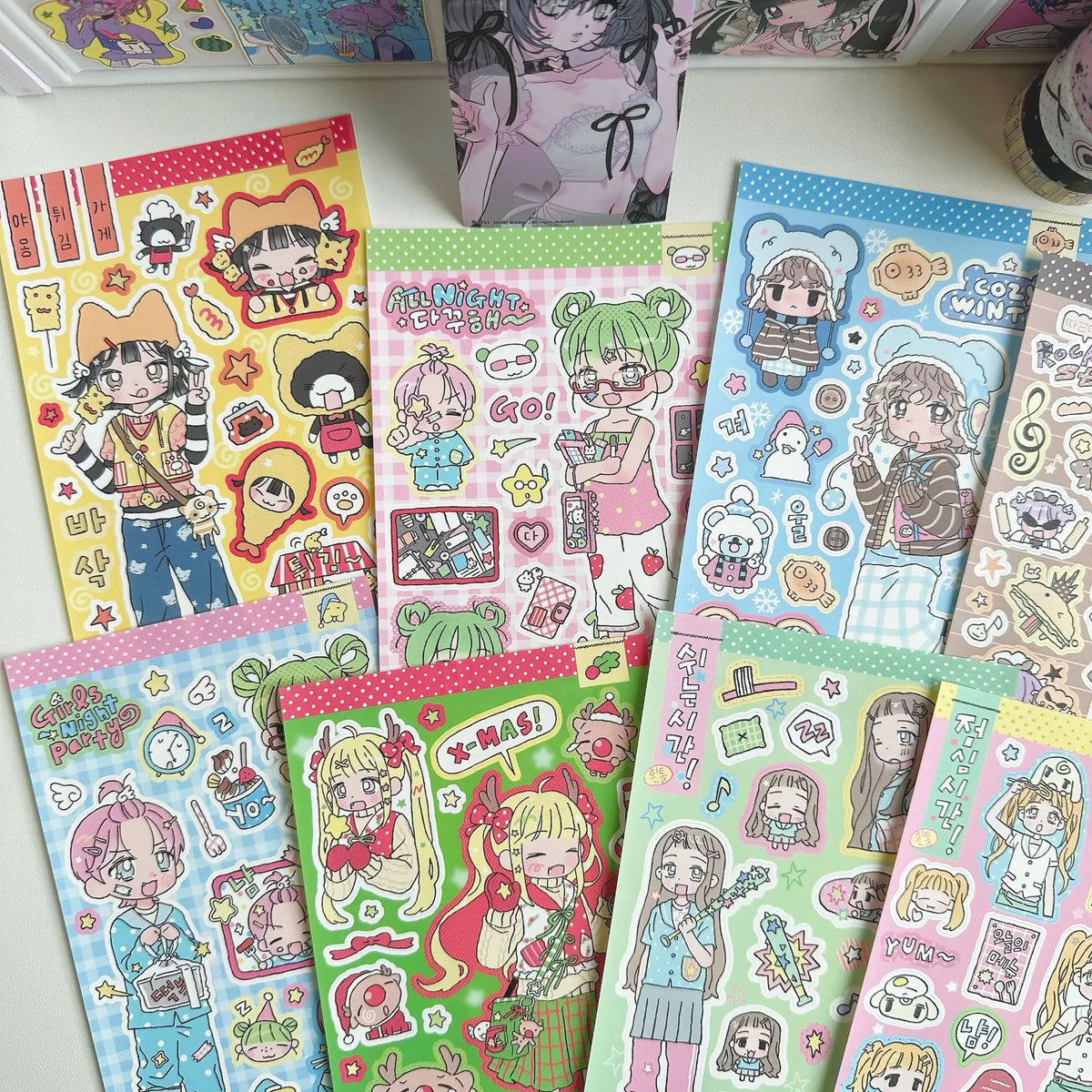 autocollants personnages dessin animé kawaii mignons fille décorations papier adhésives motifs colorés