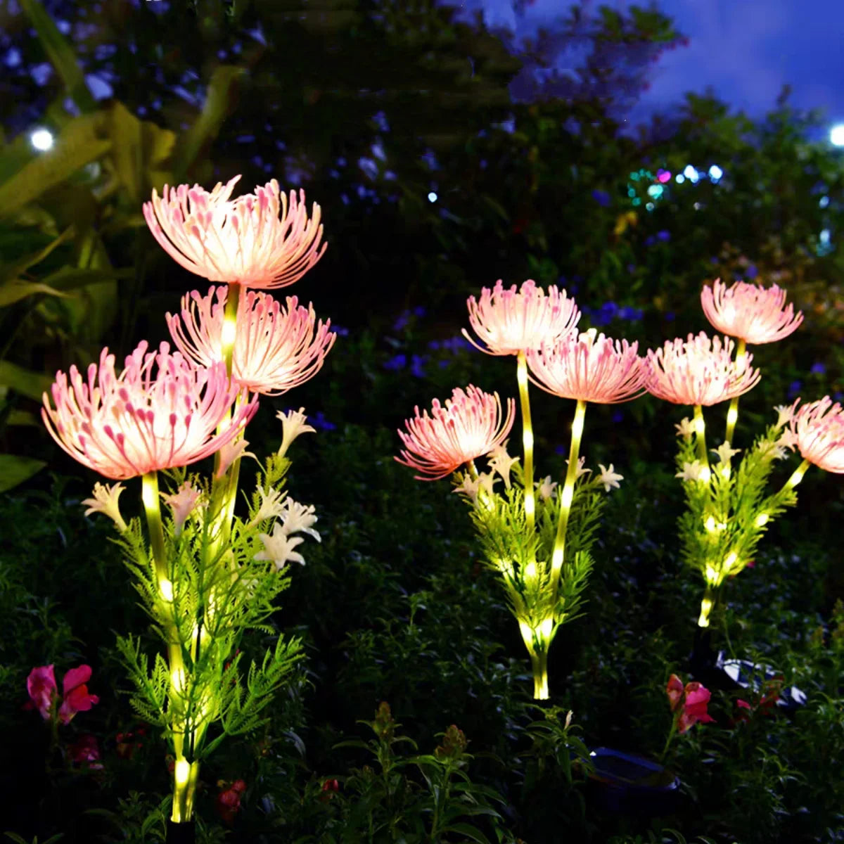 décoration extérieure fleur lumineuse rose blanche verte moderne clips rechargeableextérieur