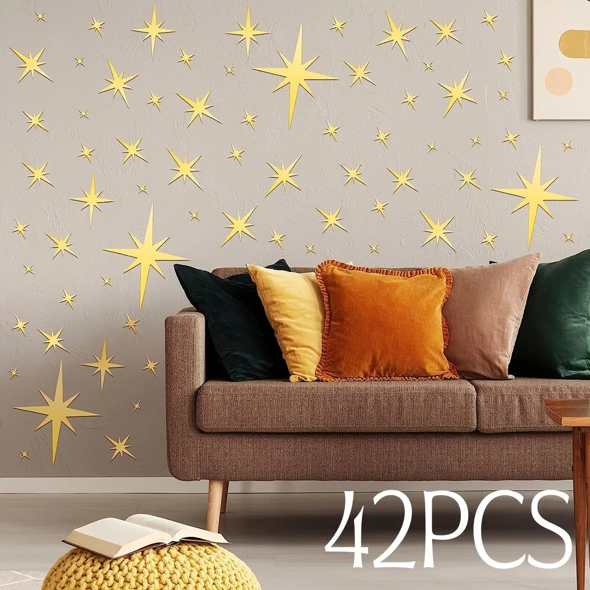 sticker mural acrylique étoiles or 3d effet moderne décoration intérieure brillance autoadhésif chambre salon