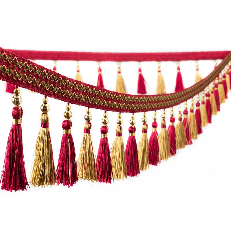 rideau classique broderie franges bleu marine vert rouge beige doré