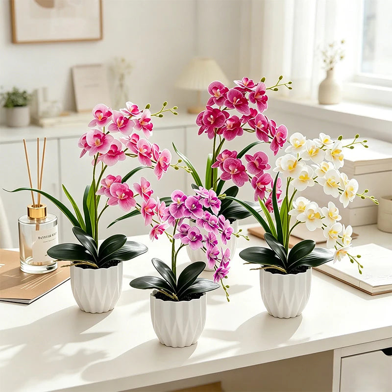 décoration intérieure orchidées artificielles fleurs feuilles synthétiques moderne blanc rose violet jaune