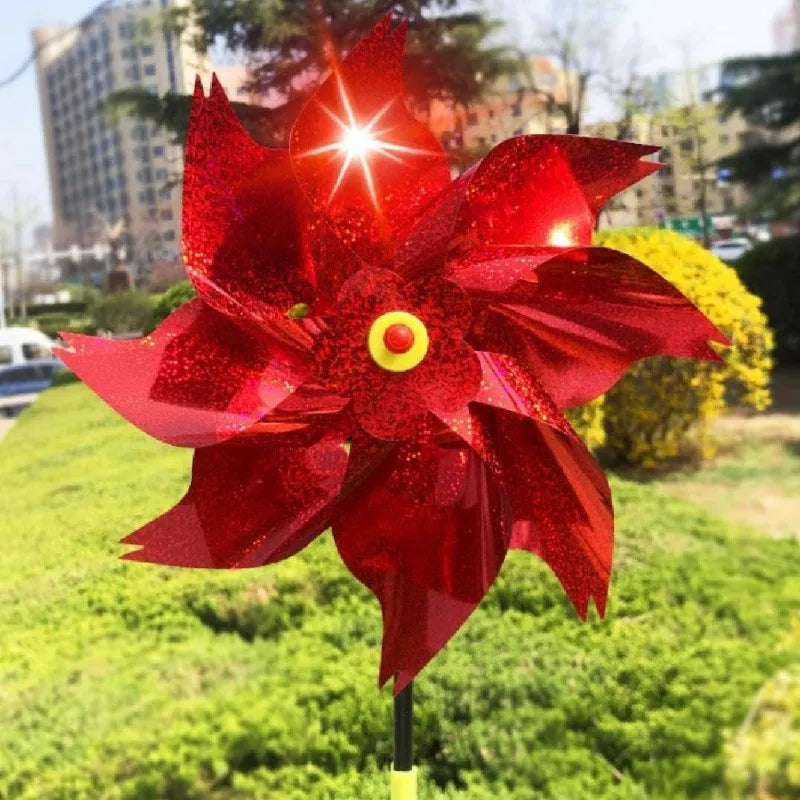 décoration jardin moulin vent rouge jaune vert pailleté moderne effarer oiseaux