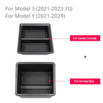 boîte rangement central tesla model noir texture flanelle pratique silicone moderne