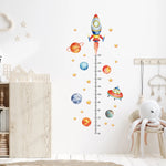 sticker mural spatial fusée planètes étoiles illustration enfant chambre croissance adhésif multicolore opacité