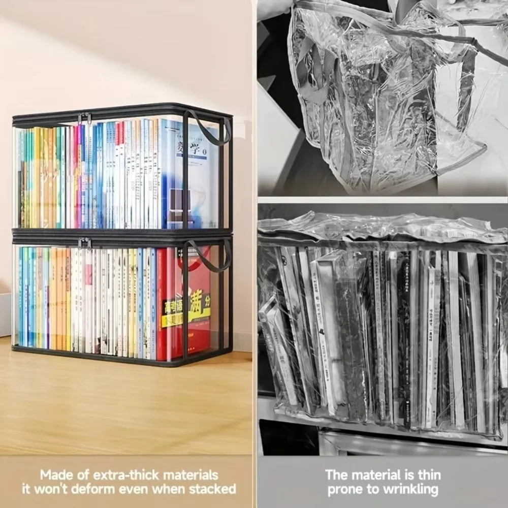 boîte rangement transparente moderne poignées rectangle pvc robuste organisation jouets fournitures scolaires