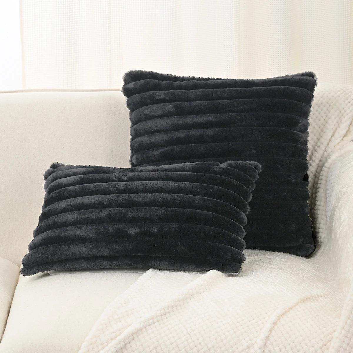 taies d'oreiller décoratives moderne rayées 30x50cm 45x45cm polyester beige clair coussins maison simple fixations