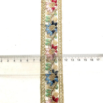 ruban dentelle broderie florale sequins doré décoratif rideaux robe artisanat fait main