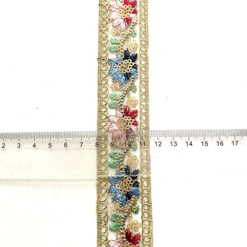 ruban dentelle broderie florale sequins doré décoratif rideaux robe artisanat fait main